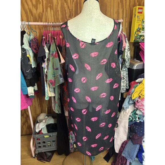 Torrid Tank Top Sleeveless Shirt Black Polka Dot- Semi sheer Pink Lips 3 (3X) - Picture 9 of 11